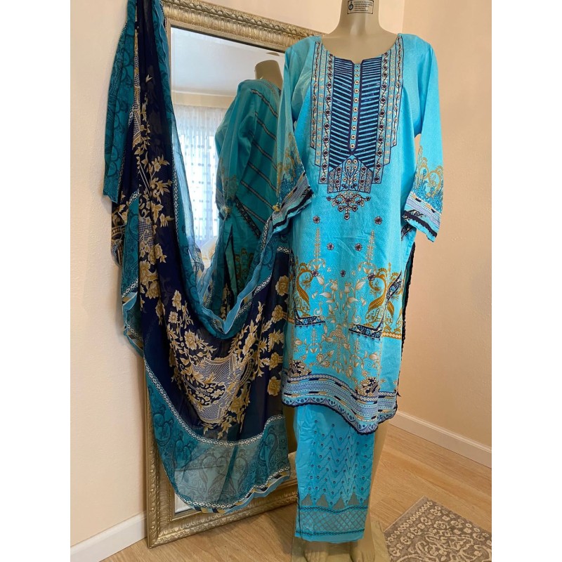 3pcs Embroidered Lawn Suit SIZE 46 (CA301A)