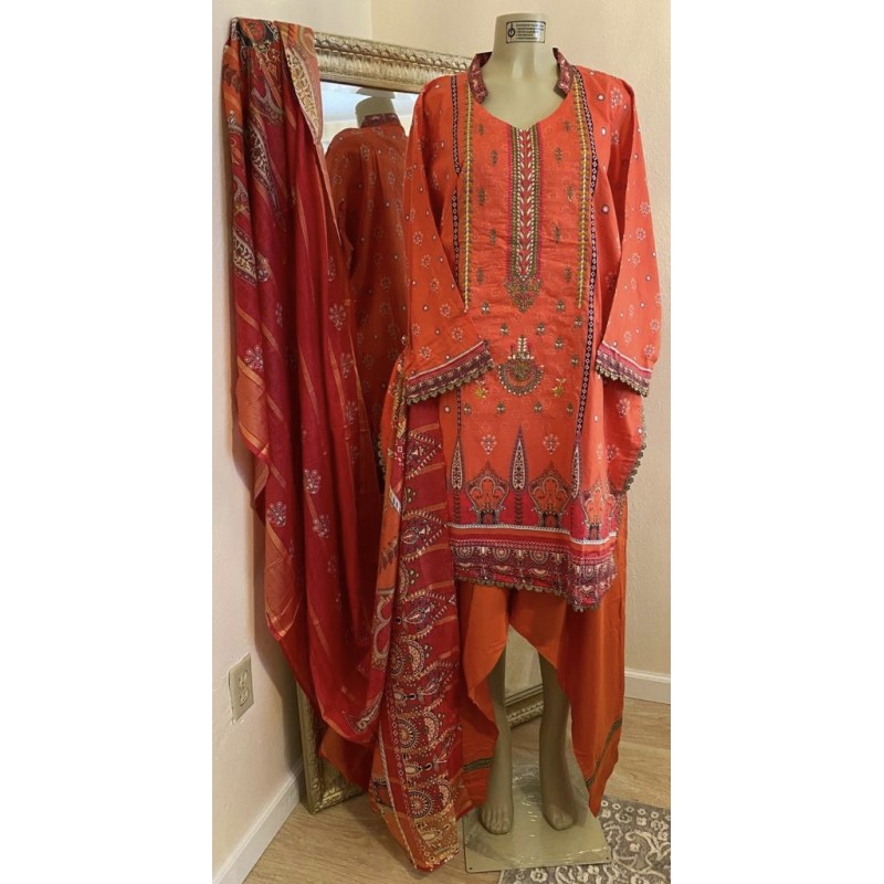 3pcs Embroidered Lawn Suit SIZE 52 (CA317A)